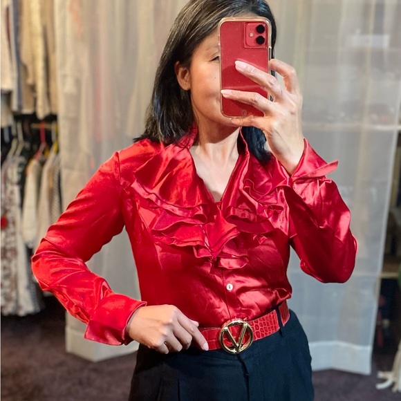 Lafayette 148 New York Tops - NWOT Lafayette 148 Silk Red Ruffle Blouse